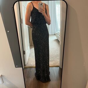 Adriana Papell Navy Beaded Gown